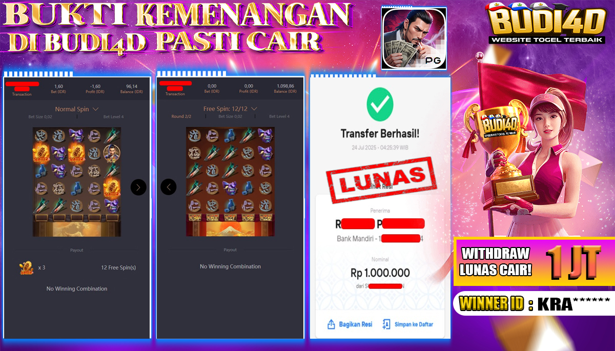 BUDI4D JACKPOT USERID: KRA*** SLOT PGSOFT YAKUZA HONOR Rp.1.000.000,- LUNAS